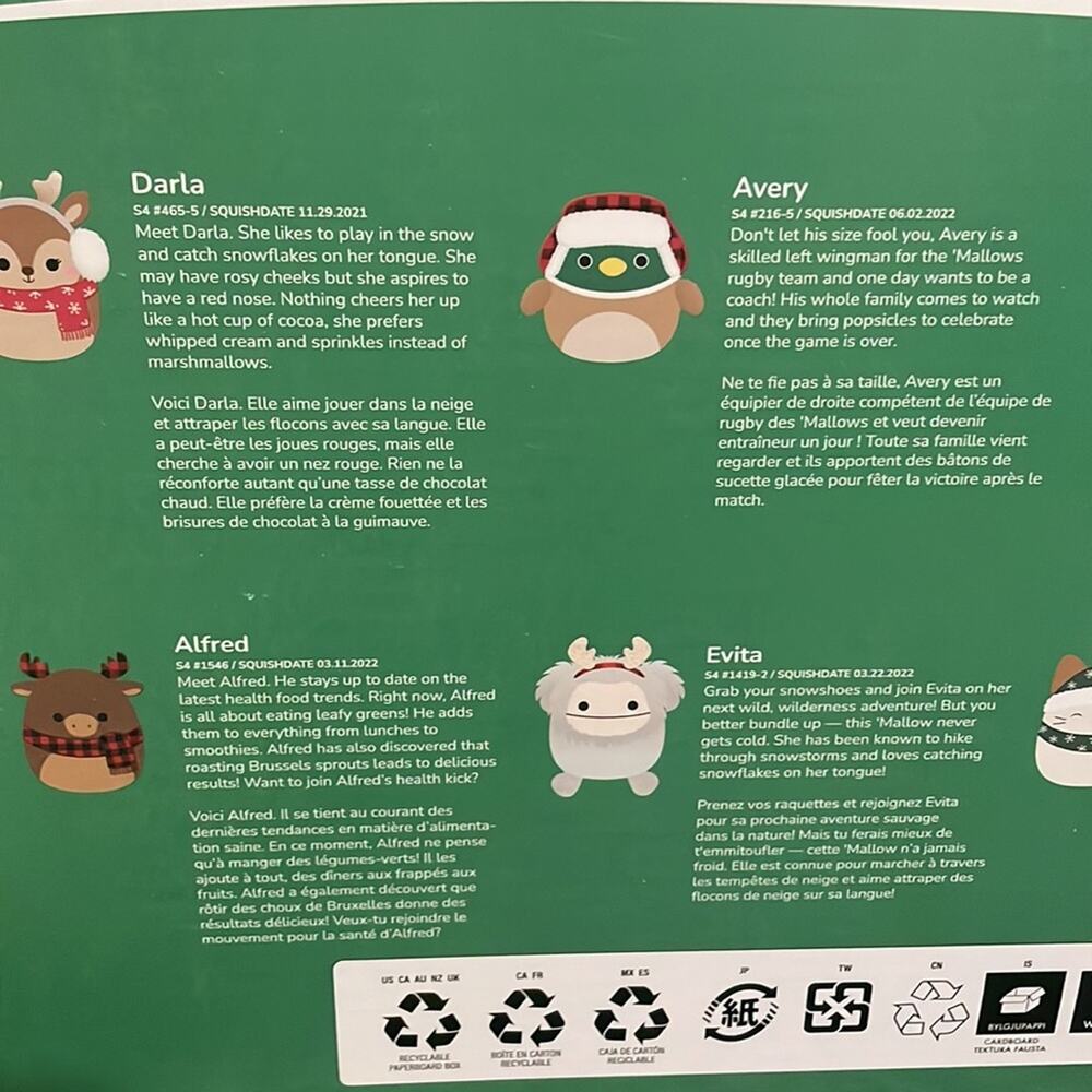 SQUISHMALLOWS 4” 2022 Holiday Winter Plush Ornament Set - 8PK. Elvita, Avery NEW - Picture 6 of 7